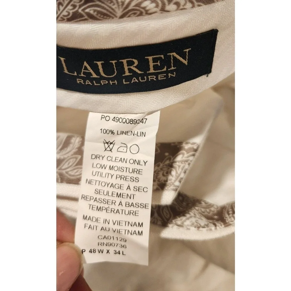Vintage Ralph Lauren Pants Mens 48x34 White‎ Neville Linen Flat Front Big Tall